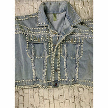 Load image into Gallery viewer, Rhinestones and Pearls Denim Jacket
