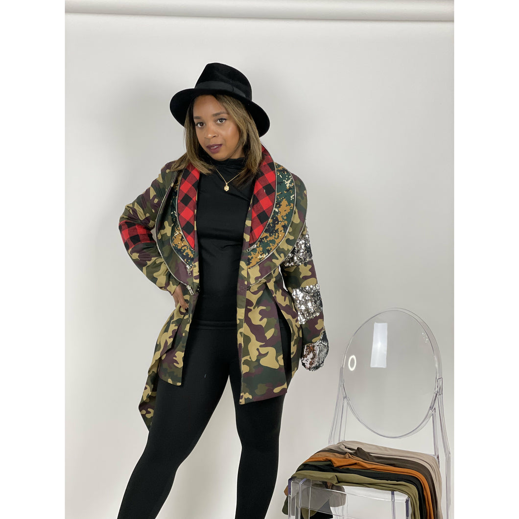 Camo Buffalo Sequin Peplum Jacket