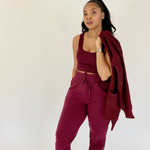 Load image into Gallery viewer, Sweater Weather Lounge Collection- 3pc Cropped Tank &amp; Jogger Set-Dk Burgundy
