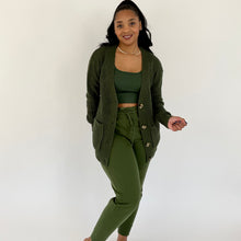 Load image into Gallery viewer, Sweater Weather Lounge Collection- 3pc Cropped Tank &amp; Jogger Set- Army Green
