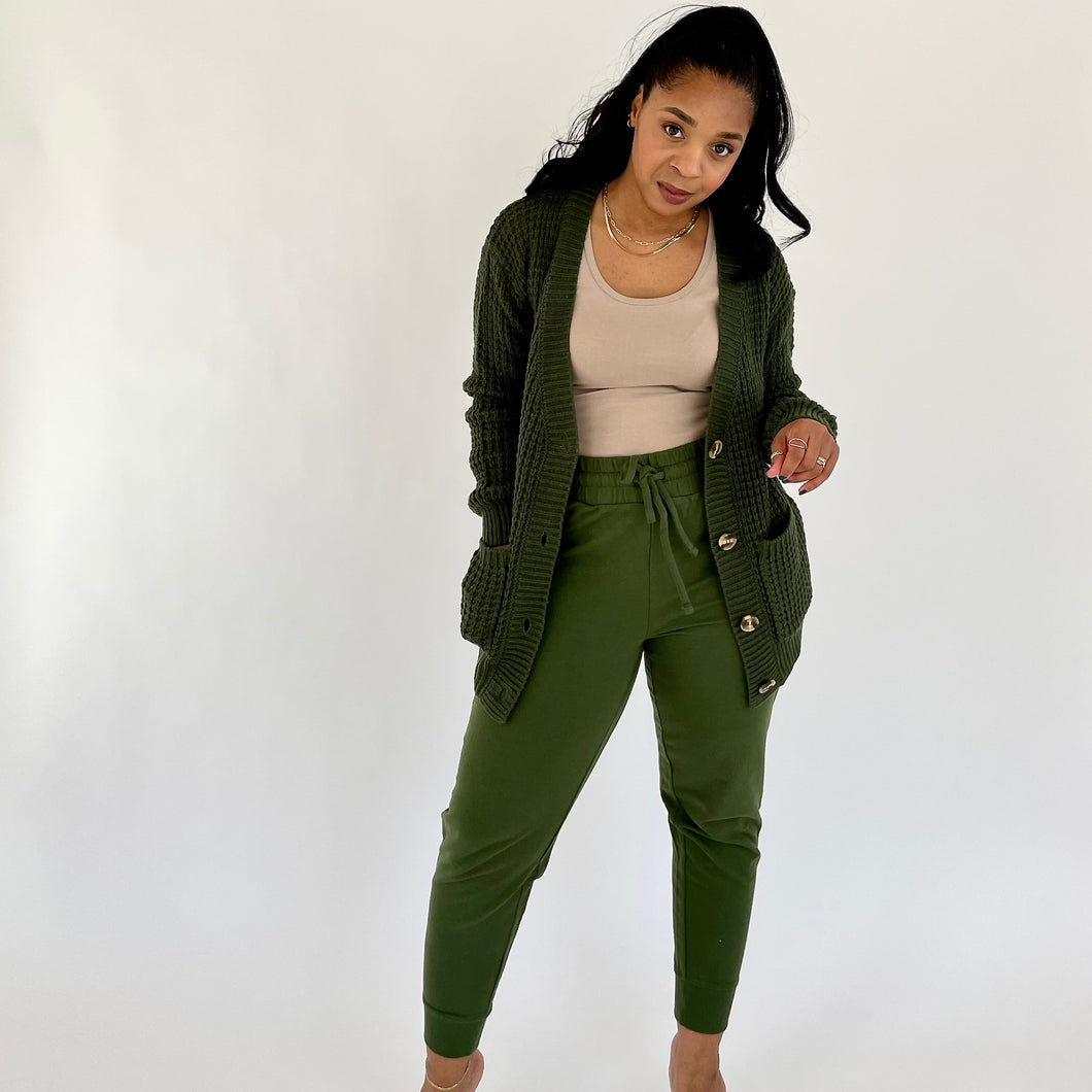 Sweater Weather Lounge Collection- 2pc Cardigan & Jogger Set- Army Green