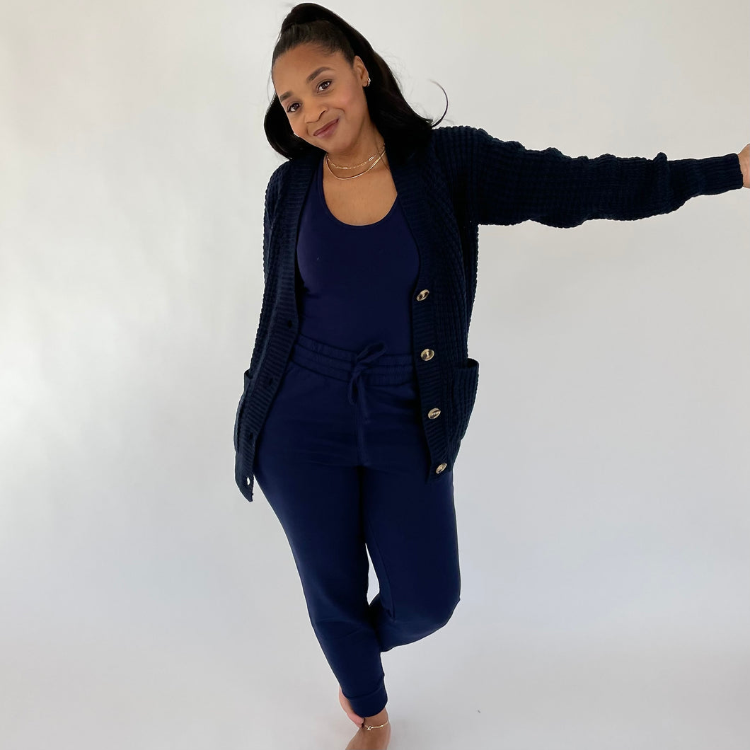 Sweater Weather Lounge Collection- 2pc Cardigan & Jogger Set-Navy