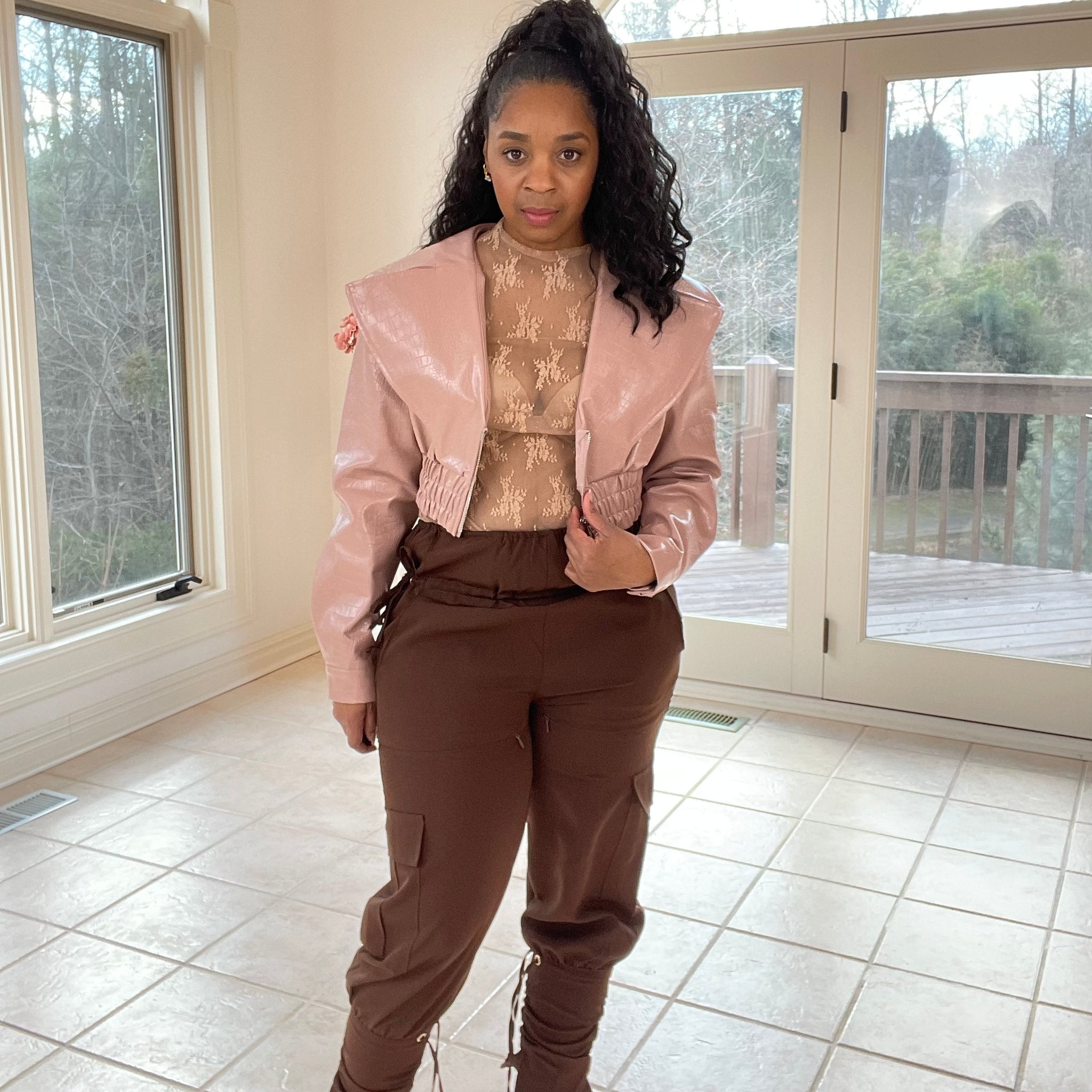 Mauve Cropped Faux Leather Jacket Haus of Renee Boutique